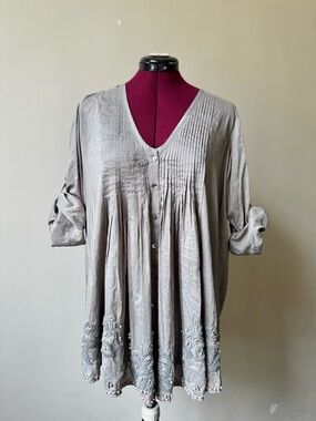Jigsaw Beaded and Hand Embroidered Smock Blouse Pale Green